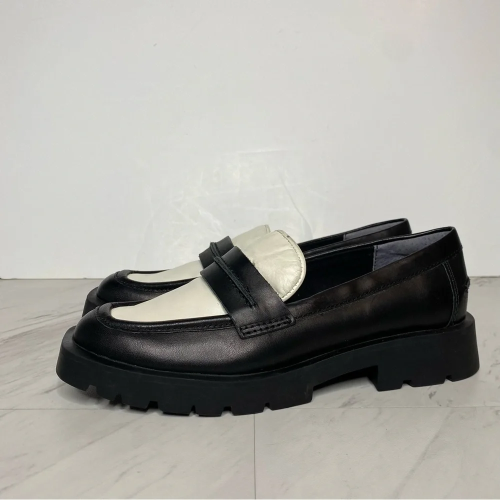 Dolce Vita Elias Black White Leather Square Toe Loafer 6 1/2